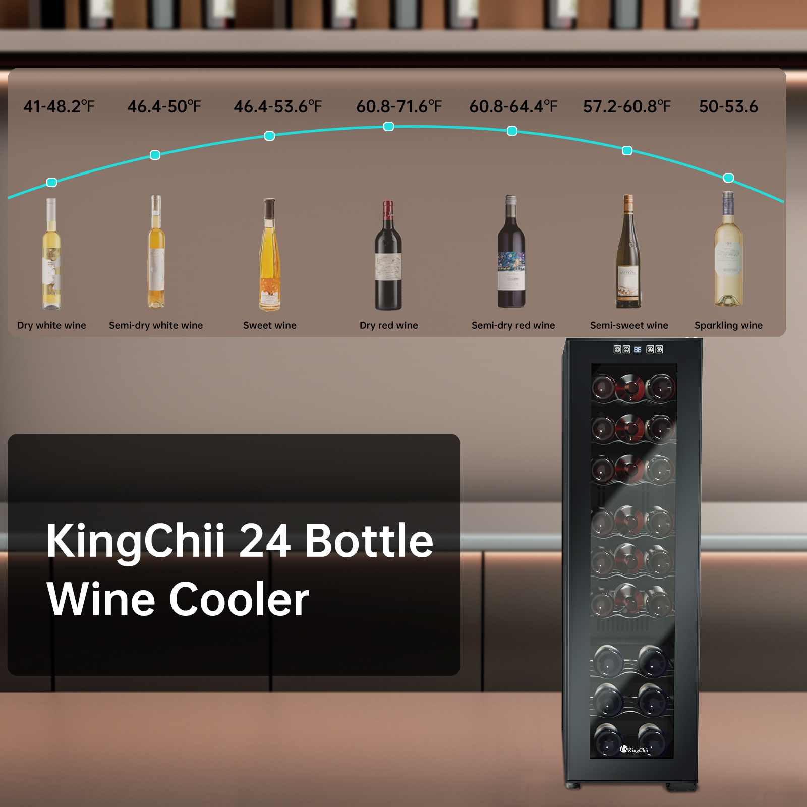 KingChii 24 Bottle Wine Cooler Refrigerator Freestanding Wine Fridge - Intelligent Digital Control, Low Noise Professional Compressor, Stainless Steel & Tempered Glass for Home, Office, or Kitchen