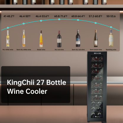 KingChii 27 Bottle Wine Cooler Refrigerator Freestanding Wine Fridge - Intelligent Digital Control, Low Noise Professional Compressor, Stainless Steel & Tempered Glass for Home, Office, or Kitchen