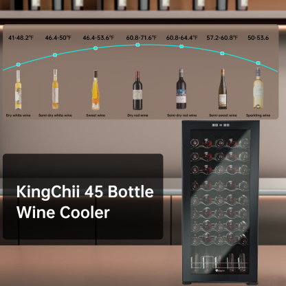 KingChii 45 Bottle Wine Cooler Refrigerator Freestanding Wine Fridge - Intelligent Digital Control, Low Noise Professional Compressor, Tempered Glass for Home, Office