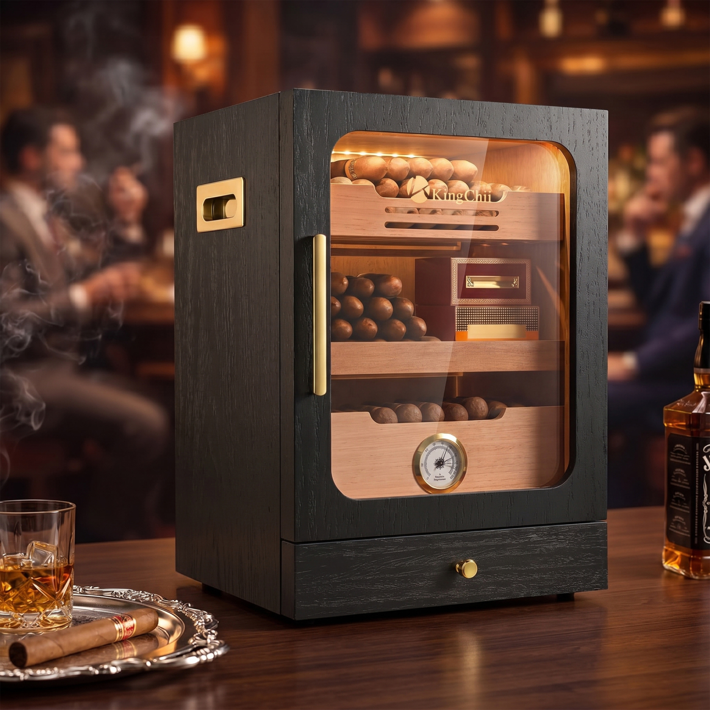 KingChii 20L 100-Cigar Light-Control Humidor, Black