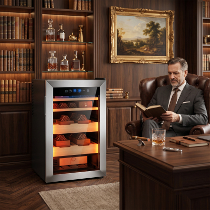 KingChii Upgrade 70L Electric Temperature & Humidity Control Cigar Humidor, Built-in Humidification System with Spanish Cedar Wood Shelves & Drawer Hygrometer Father's Day Gifts For Men(600 Capacity)