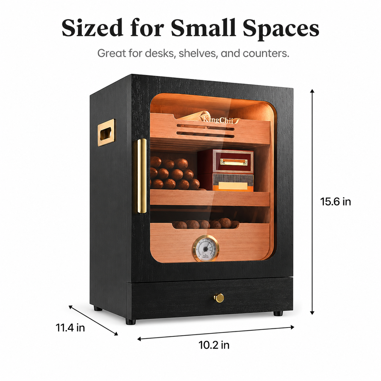 KingChii 20L 100-Cigar Light-Control Humidor, Black