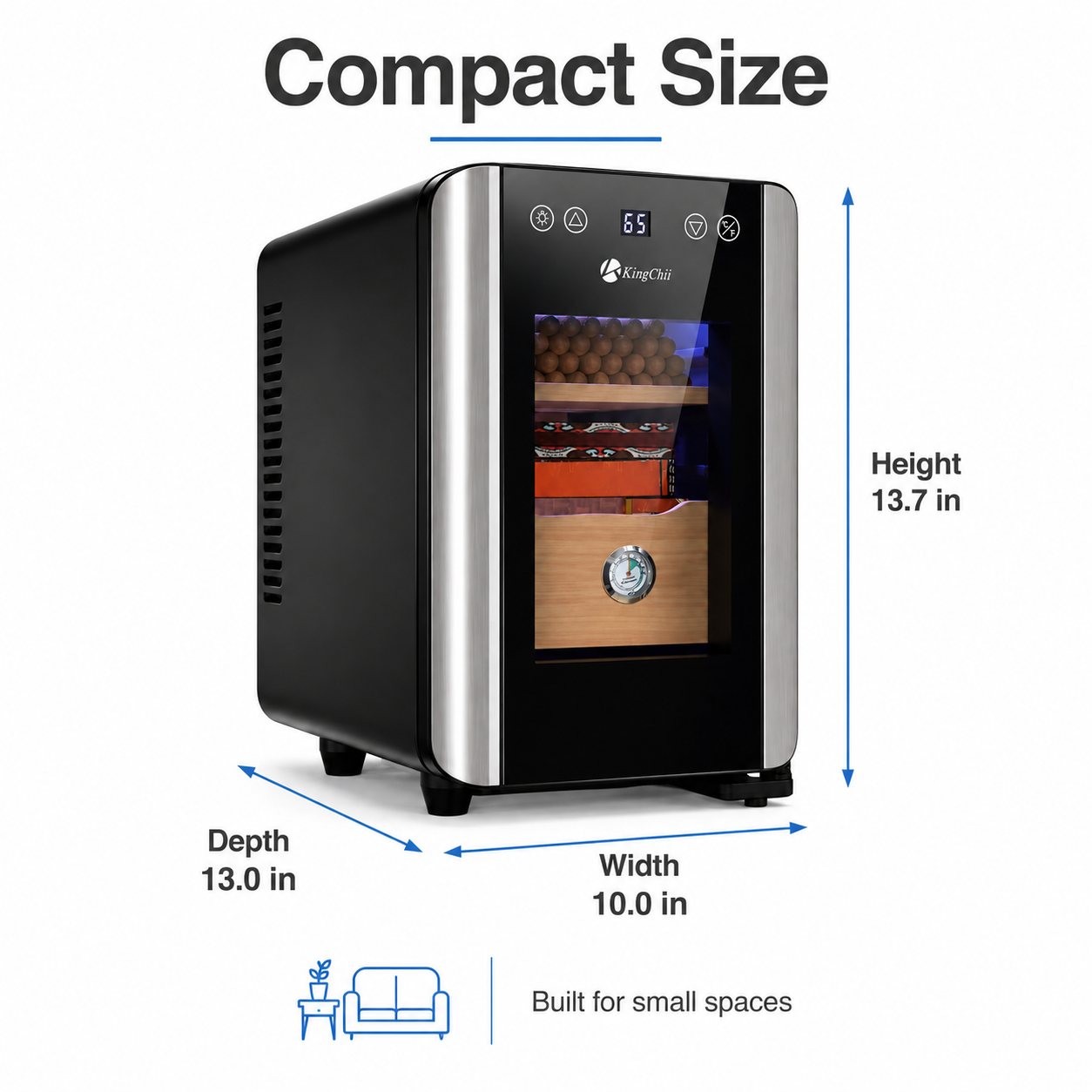 Compact 8L Electric Cigar Humidor for Up to 80 Cigars
