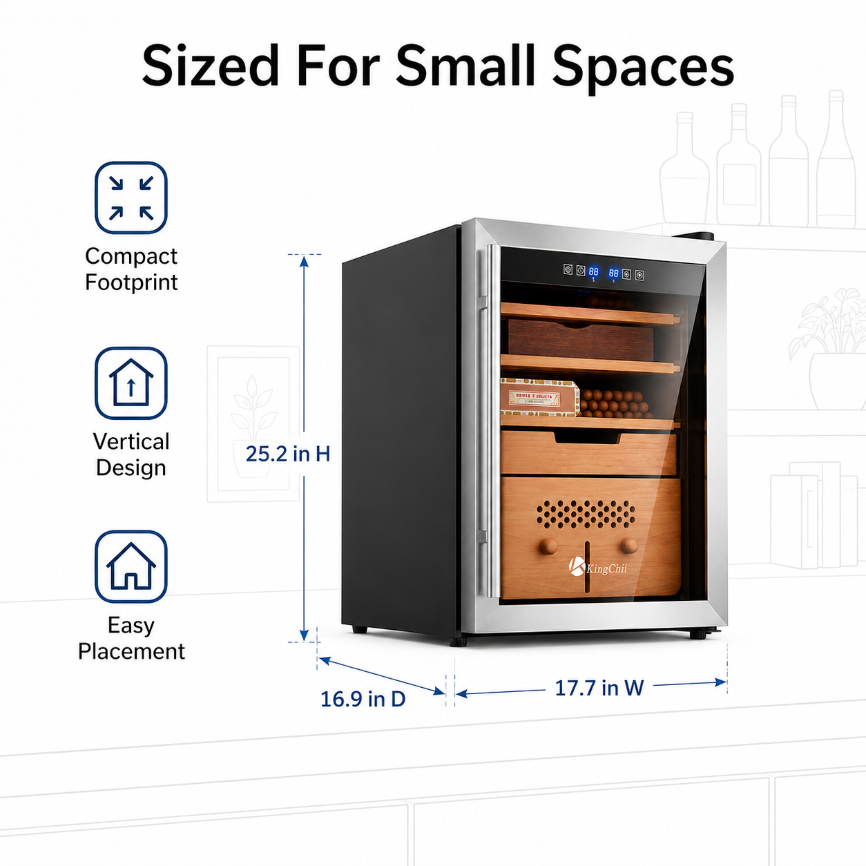 KingChii 58L Temp & Humidity Control Cigar Humidor, 385-Cigar Capacity