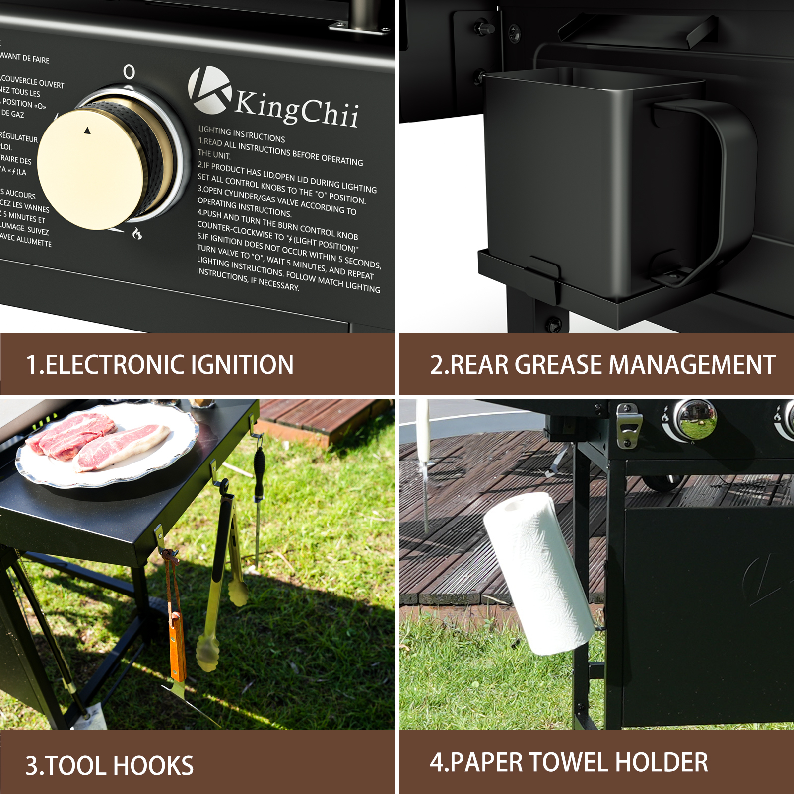 KingChii 4-Burner 32" Propane Griddle Outdoor Flat Top Gas Grill Griddle with Hard Cover for Camping, Tailgating, BBQ, Parties, Backyard & Patio