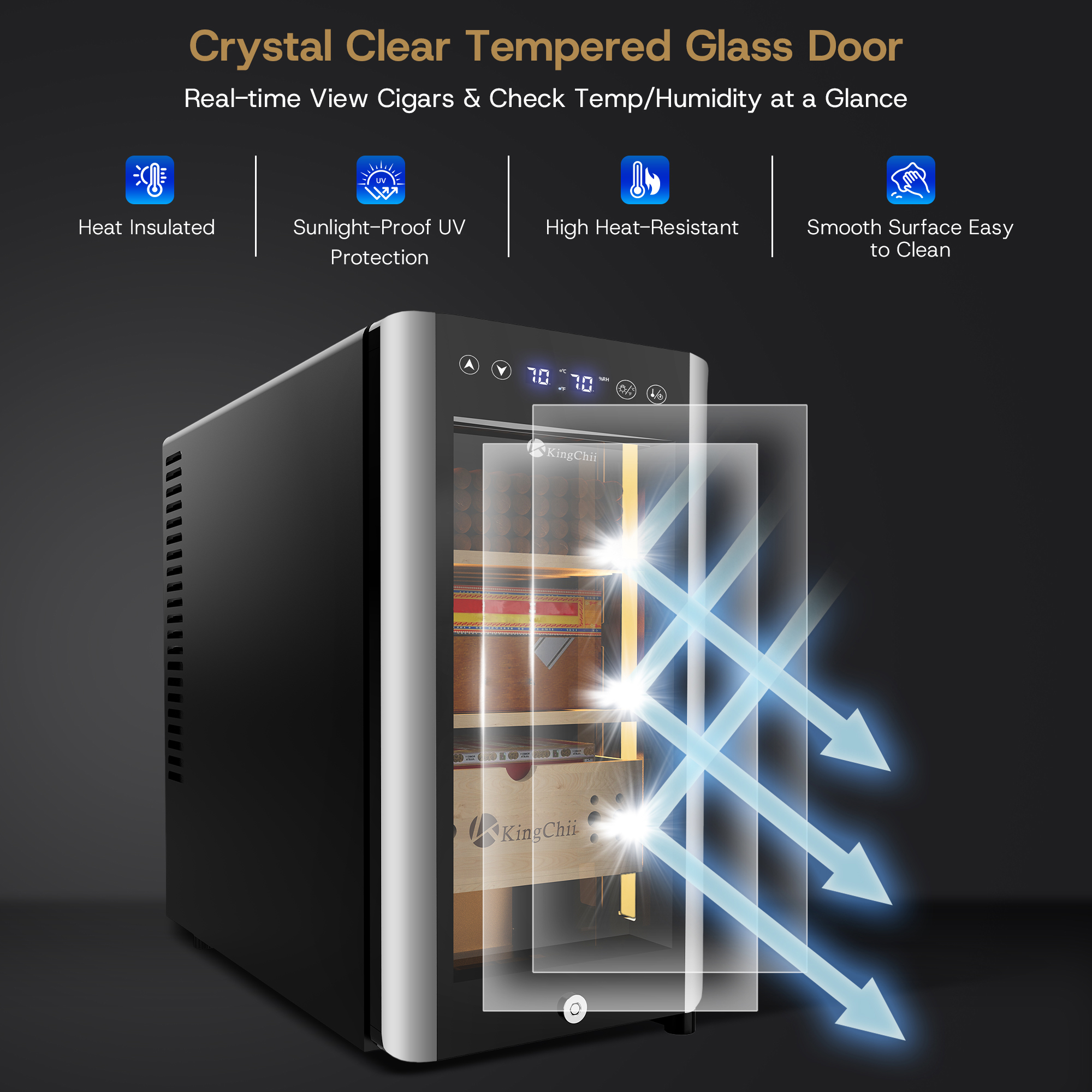 KingChii Electric Cigar Humidors, Electronic Temperature Control Cabinet with Spanish Cedar Wood Shelves & Drawer Hygrometer (25L, Temp&Humidity Control)