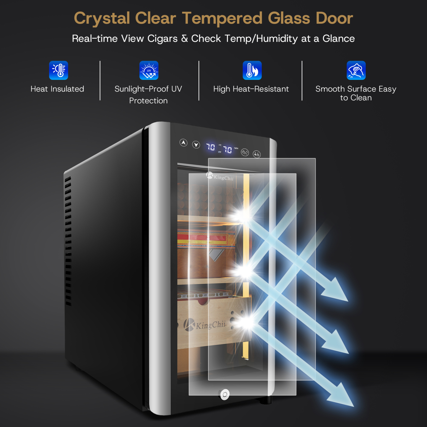 KingChii Electric Cigar Humidors, Electronic Temperature Control Cabinet with Spanish Cedar Wood Shelves & Drawer Hygrometer (25L, Temp&Humidity Control)