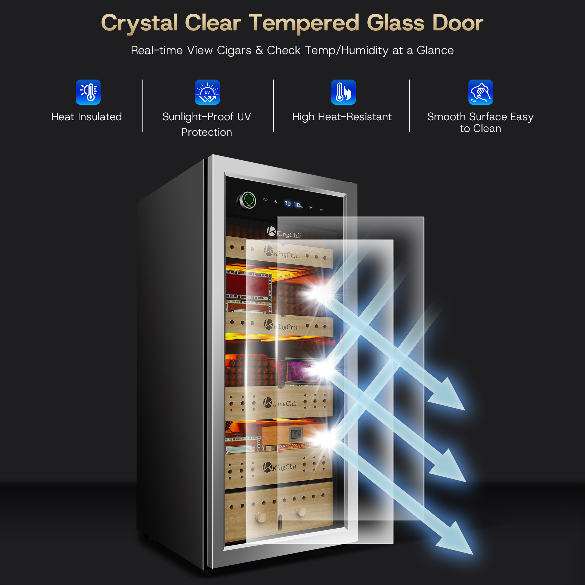 KingChii 105L Cigar Humidor with Temp & Humidity Control, 900-Cigar Capacity, Silver