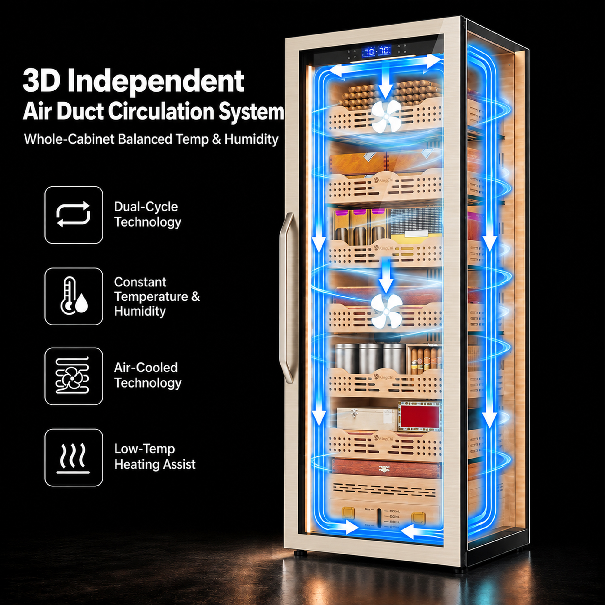 KingChii Pro 475L Compressor Cigar Humidor Cabinet with Temperature & Humidity Control, 3980 Capacity