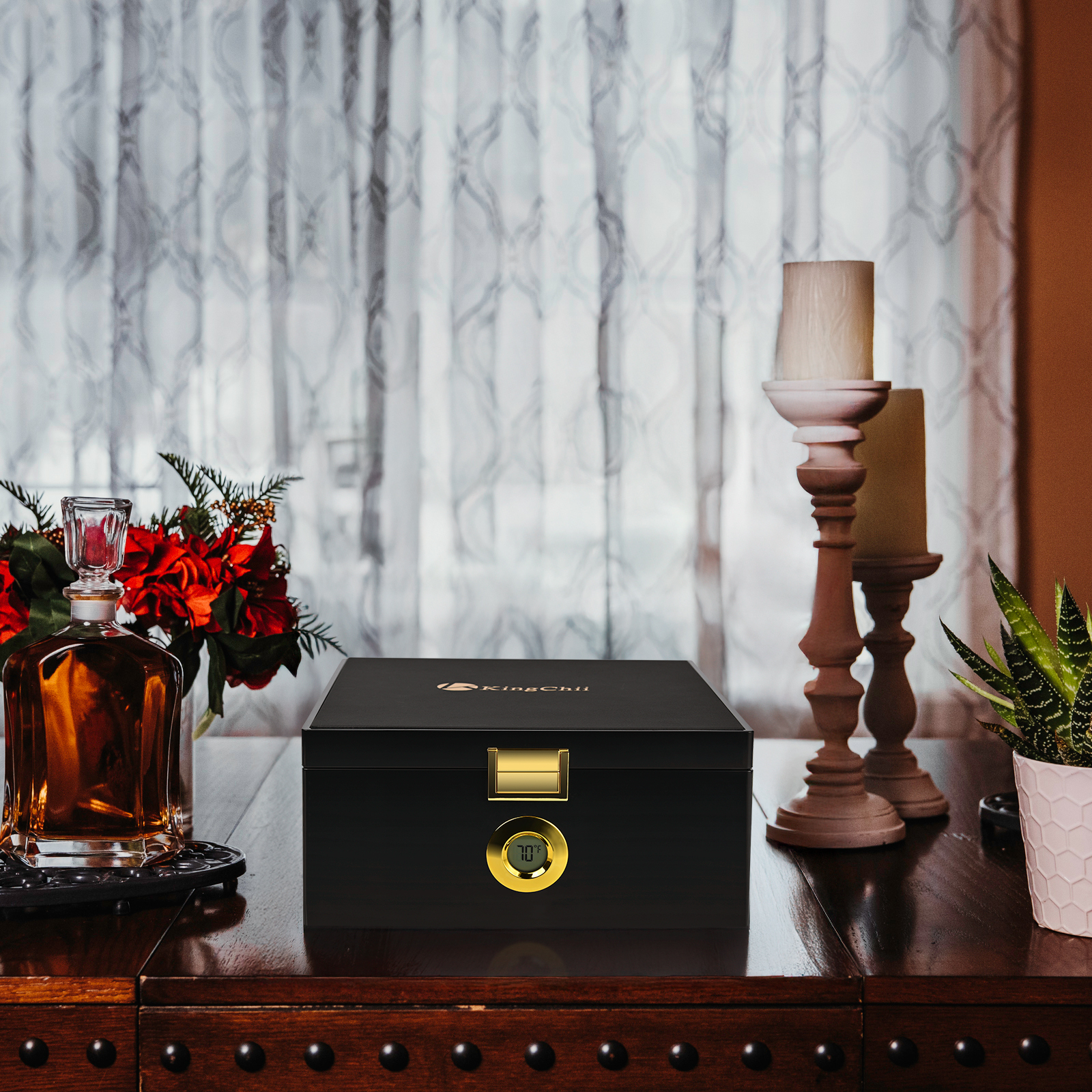 KingChii® 3L Desktop electric Cigar Humidor Box with Semiconductor Chip Constant Temperature (64°F-74°F) , with Spanish Cedar Wood, Type C & Plug Cable, Gifts for Men (25-50 Cigars) $79.99