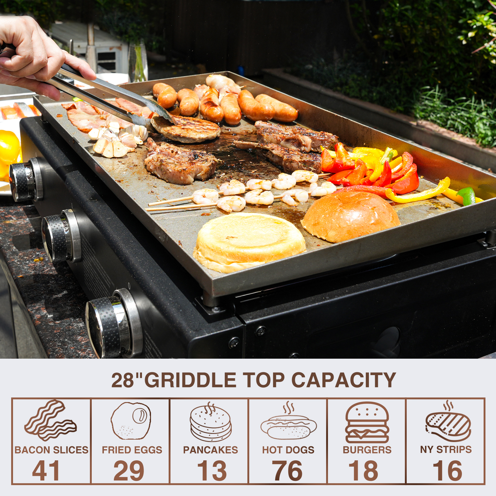KingChii 3-Burner 28" Propane Griddle Grill for Camping, Backyard