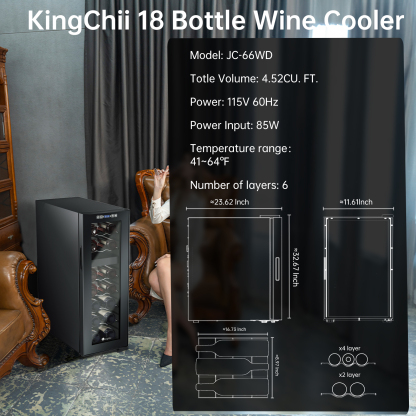 KingChii 18 Bottle Dual Zone Wine Cooler Refrigerator, Freestanding Wine Fridge with Intelligent Digital Control, Low Noise Professional Compressor, Stainless Steel & Tempered Glass for Home, Office, or Kitchen