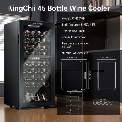 KingChii 45 Bottle Dual Zone Wine Cooler Refrigerator, Freestanding Wine Fridge with Intelligent Digital Control, Low Noise Professional Compressor, Tempered Glass for Home or Office
