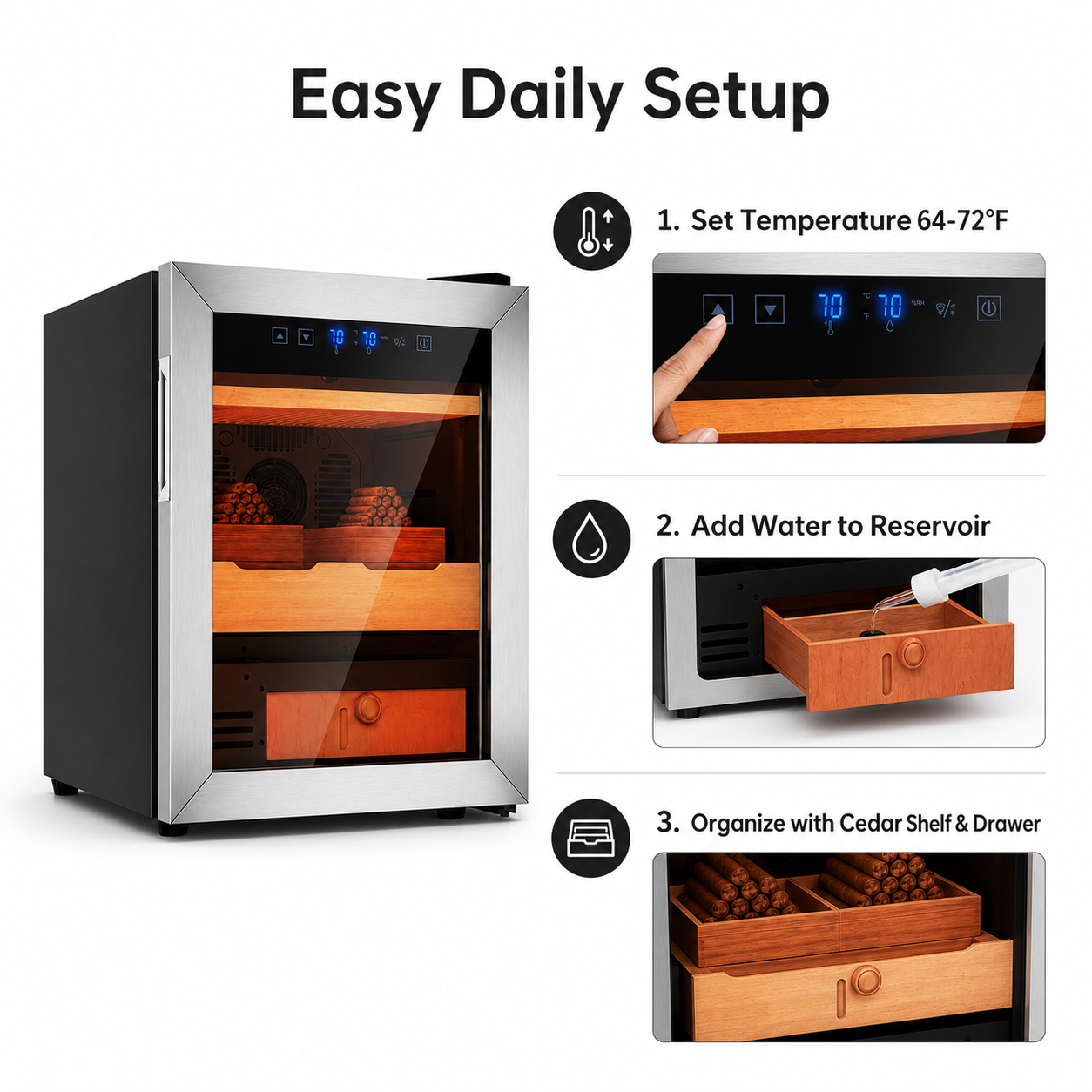 KingChii 50L Temp & Humidity Control Cigar Humidor, 350-Cigar Capacity
