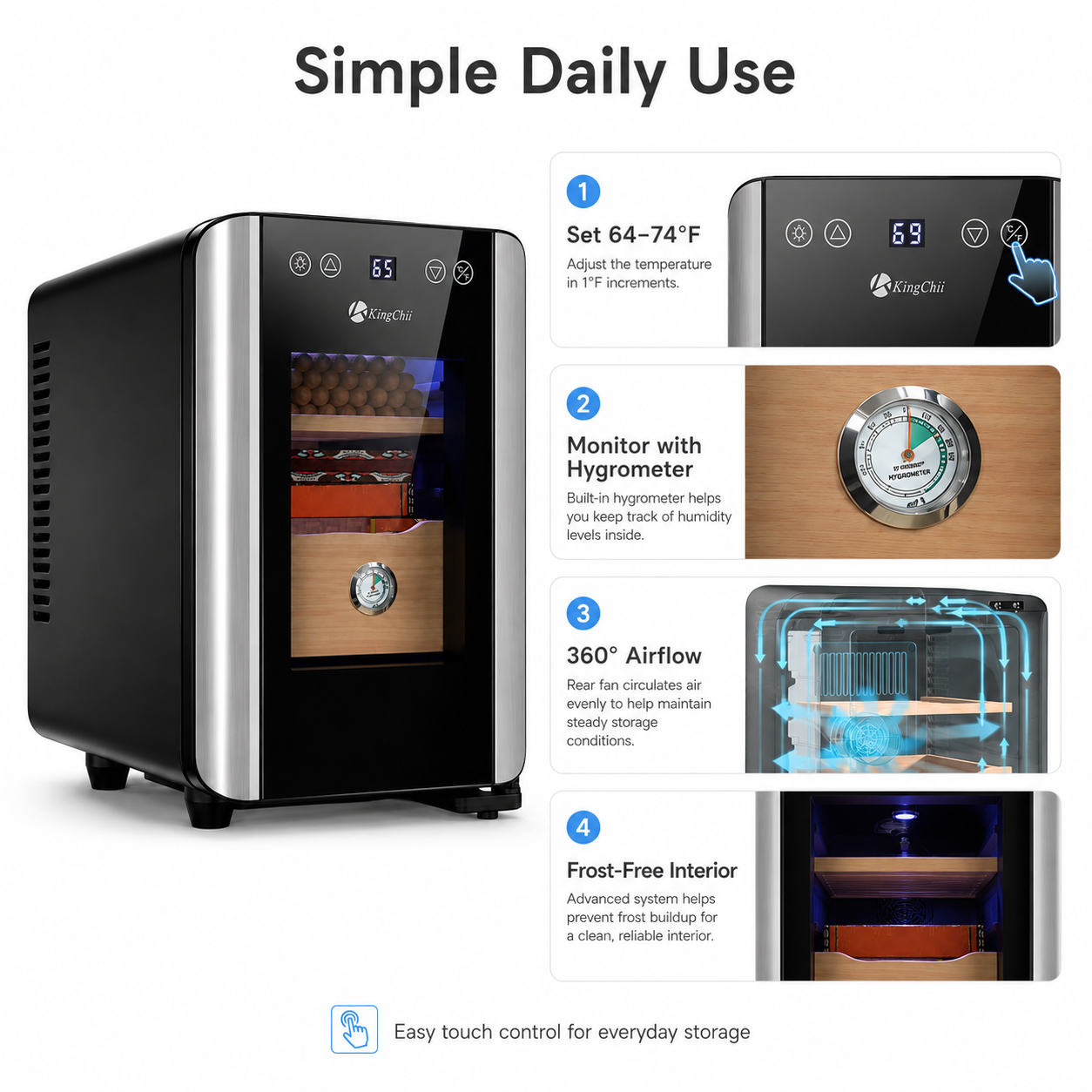 KingChii Electric Cigar Humidor with Simple Digital Temperature Controls