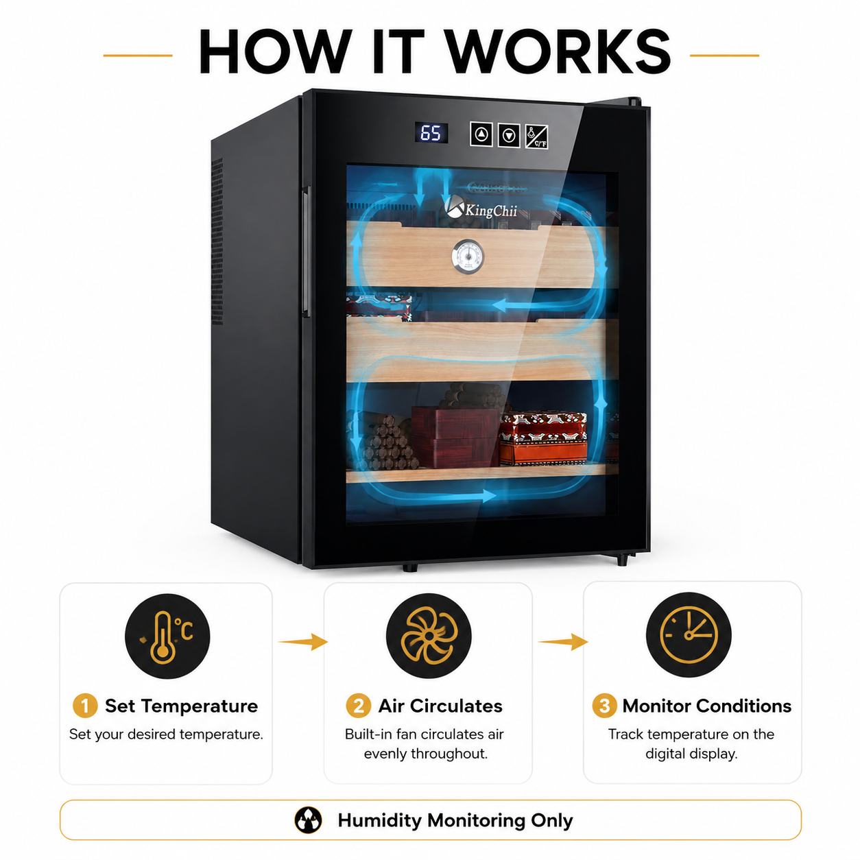 KingChii 48L-C Electric Cigar Humidor, 300-Cigar Capacity