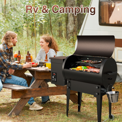 KingChii Wood Pellet Smoker & Grill, 456 sq. in BBQ Smoker with Auto Temperature Control, Folding Legs for Outdoor Patio RV, Bronze