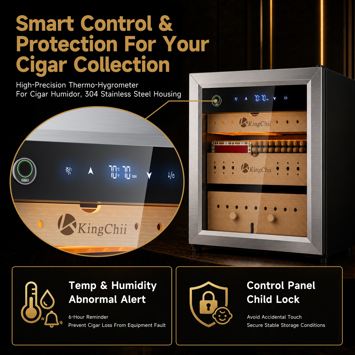KingChii Pro 50L Compressor Cigar Humidor with Temp & Humidity Control,400-Cigar Capacity