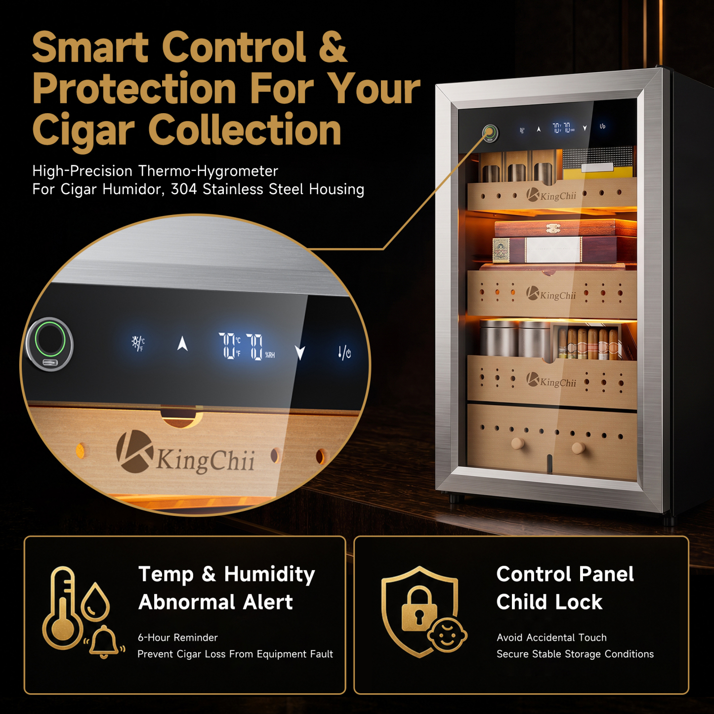 KingChii 600-Cigar Humidor with Smart Control and Protection for Long-Term Cigar Collection