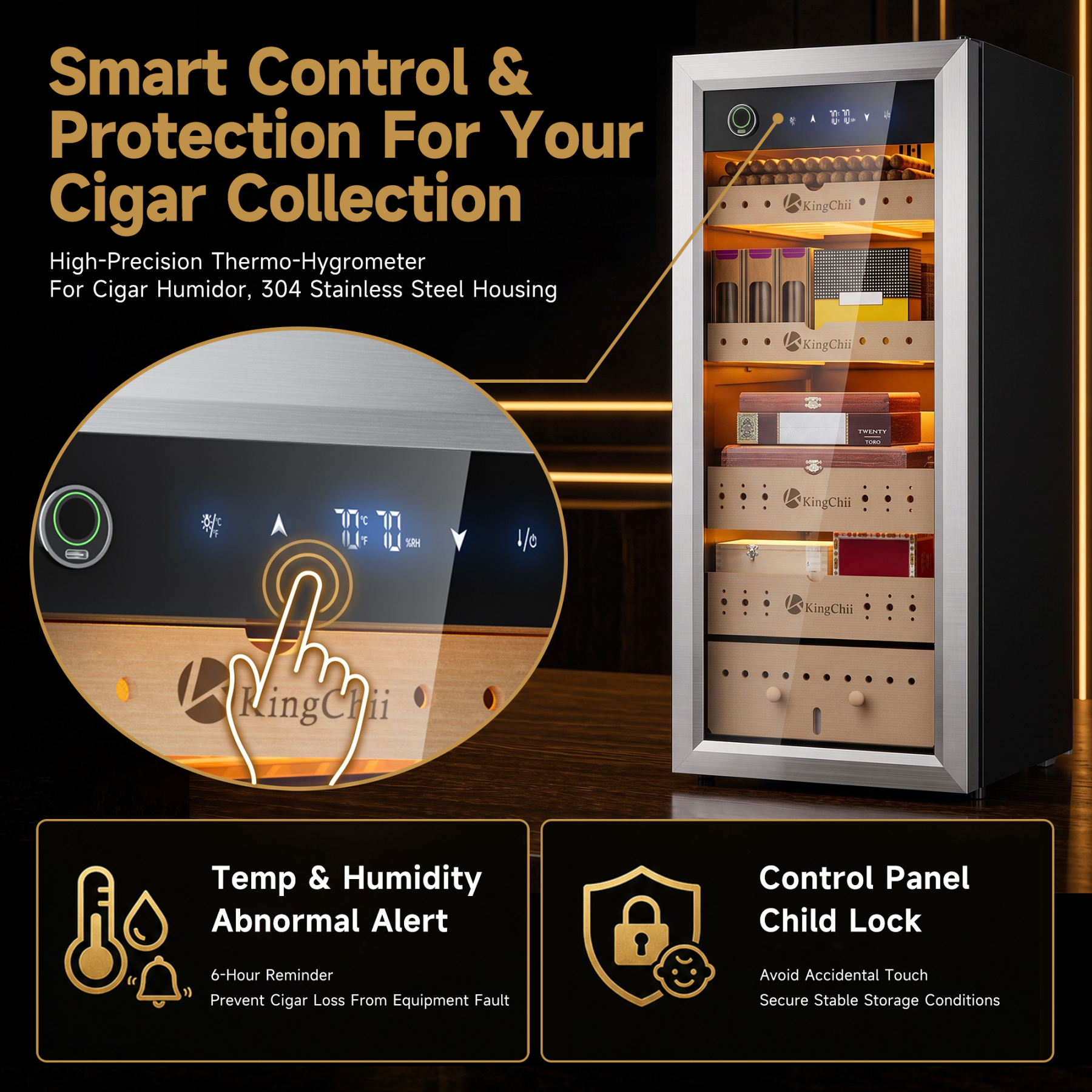 KingChii 105L Electric Cigar Humidor with Smart Temperature and Humidity Control for 900 Cigars
