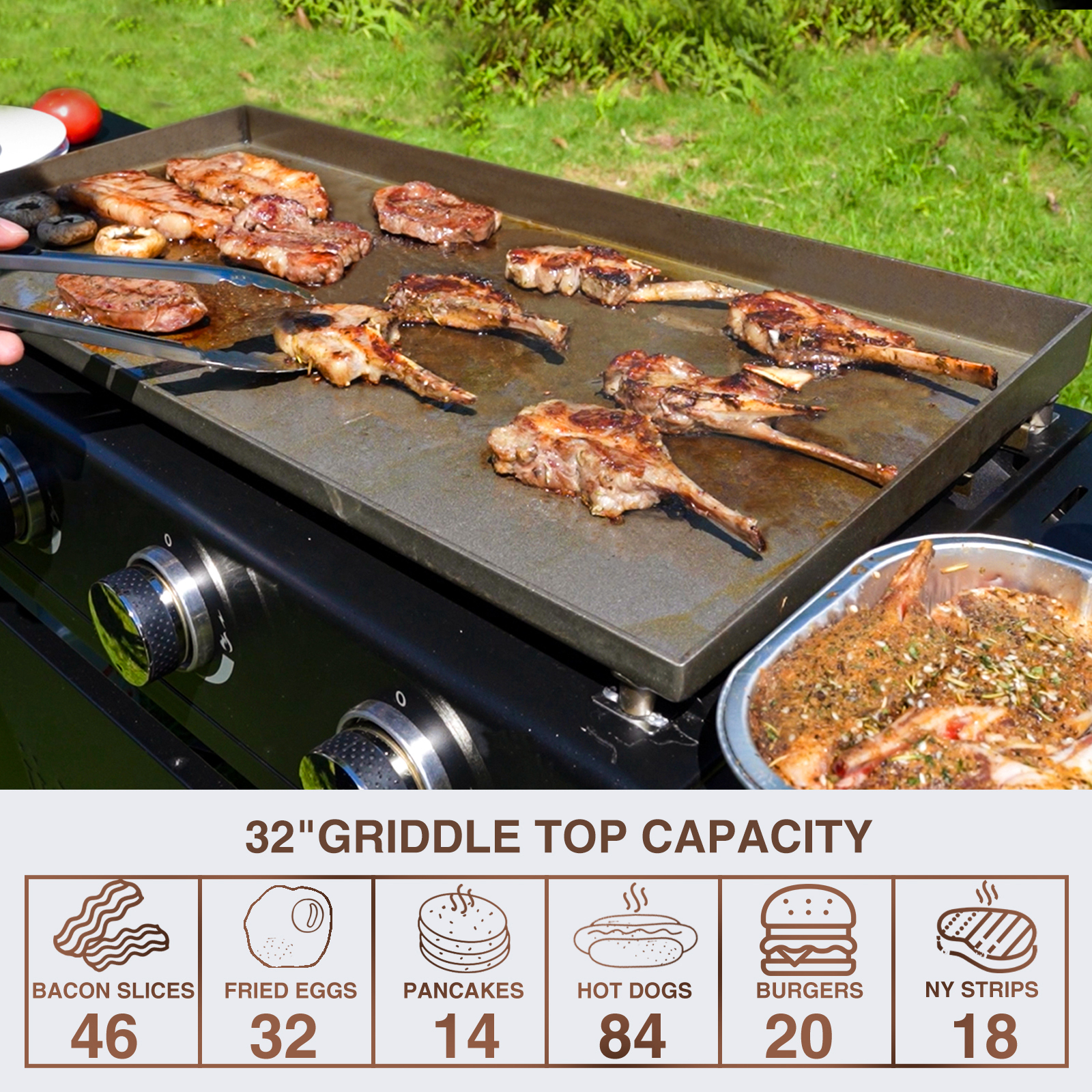 KingChii 4-Burner 32" Propane Griddle Outdoor Flat Top Gas Grill Griddle with Hard Cover for Camping, Tailgating, BBQ, Parties, Backyard & Patio