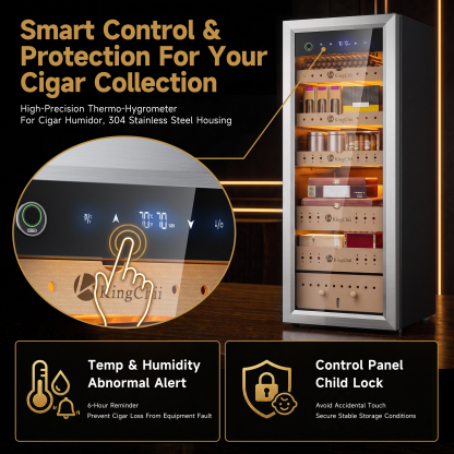 KingChii Pro 160L Compressor Electric Cigar Humidor, Temp & Humidity Control, 1300 cigar Capacity-Silver