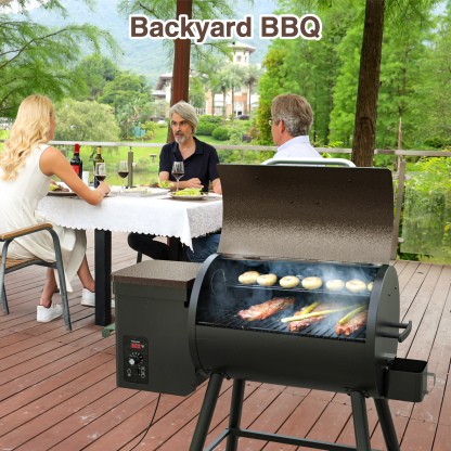 KingChii 456 SQ.IN Wood Pellet Grill Smoker with Auto Temperature Control for Outdoor RV BBQ in Bronze