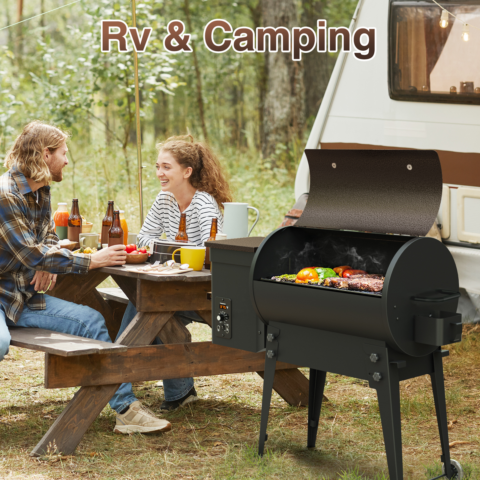 KingChii Wood Pellet Grill & Smoker 456 SQ.IN. with Automatic Temperature Control, Foldable Legs for Easy Storage and Transport, Multifunctional BBQ Grill for Outdoor Cooking