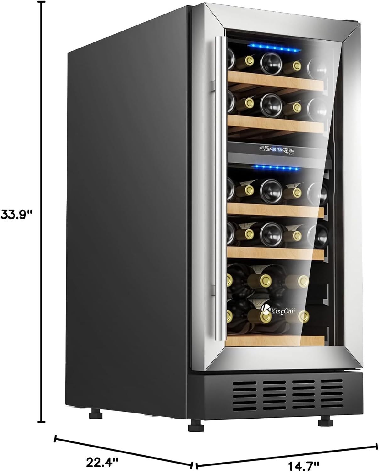 KingChii® 15 Inch 26 Bottles Dual Zone Wine Cooler Refrigerator Professional Compressor, Stainless Steel & Tempered Glass For Red Wine, Champagne - Built-in or Freestanding for Home, Kitchen, or Office