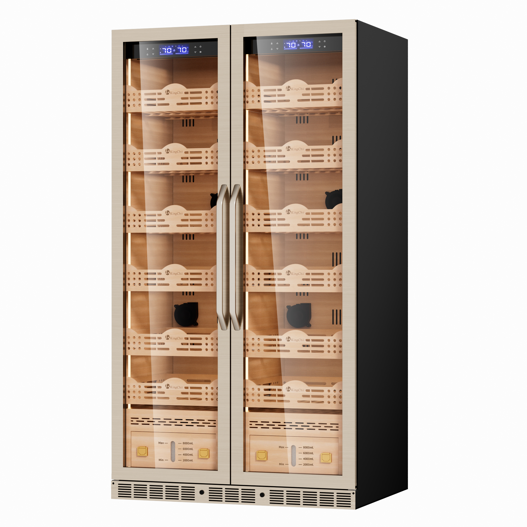 KingChii 680L Pro Dual Zone Compressor Cigar Humidor Cabinet, 4400-5600 Capacity, with Lock