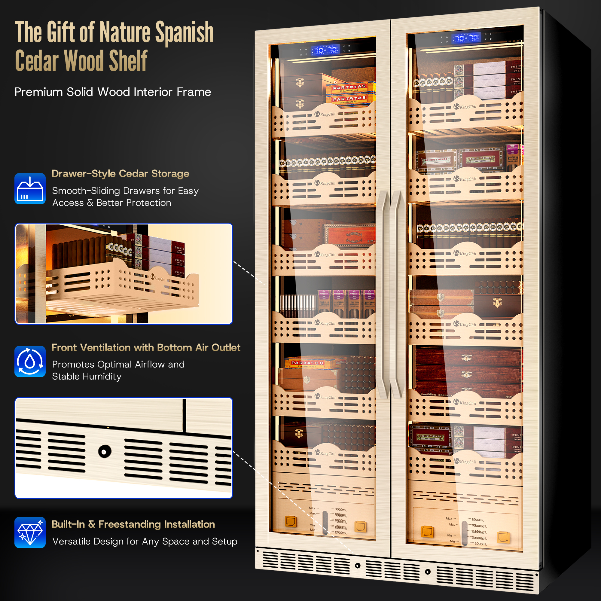 KingChii luxury cigar humidor cabinet in living room setting
