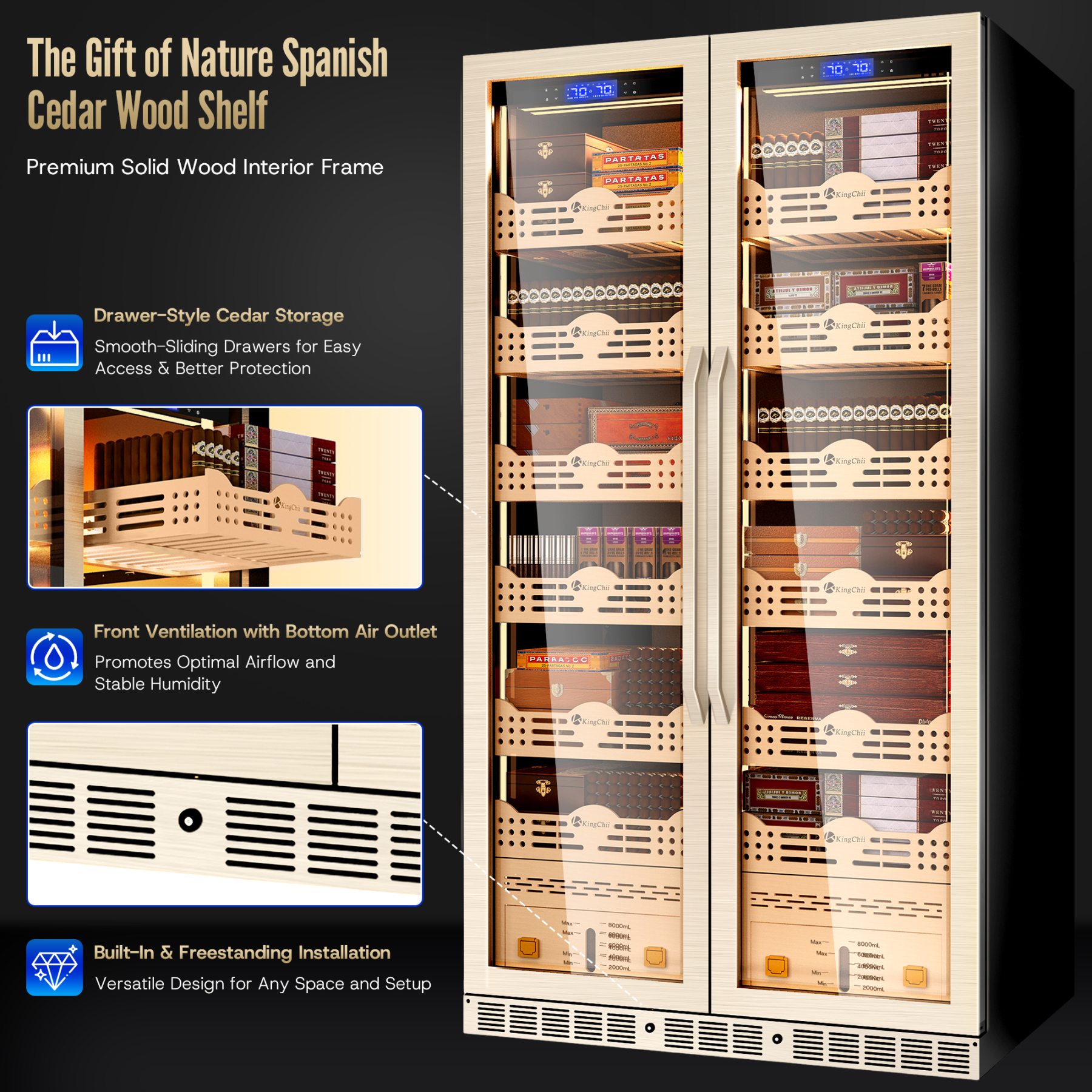KingChii luxury cigar humidor cabinet in living room setting