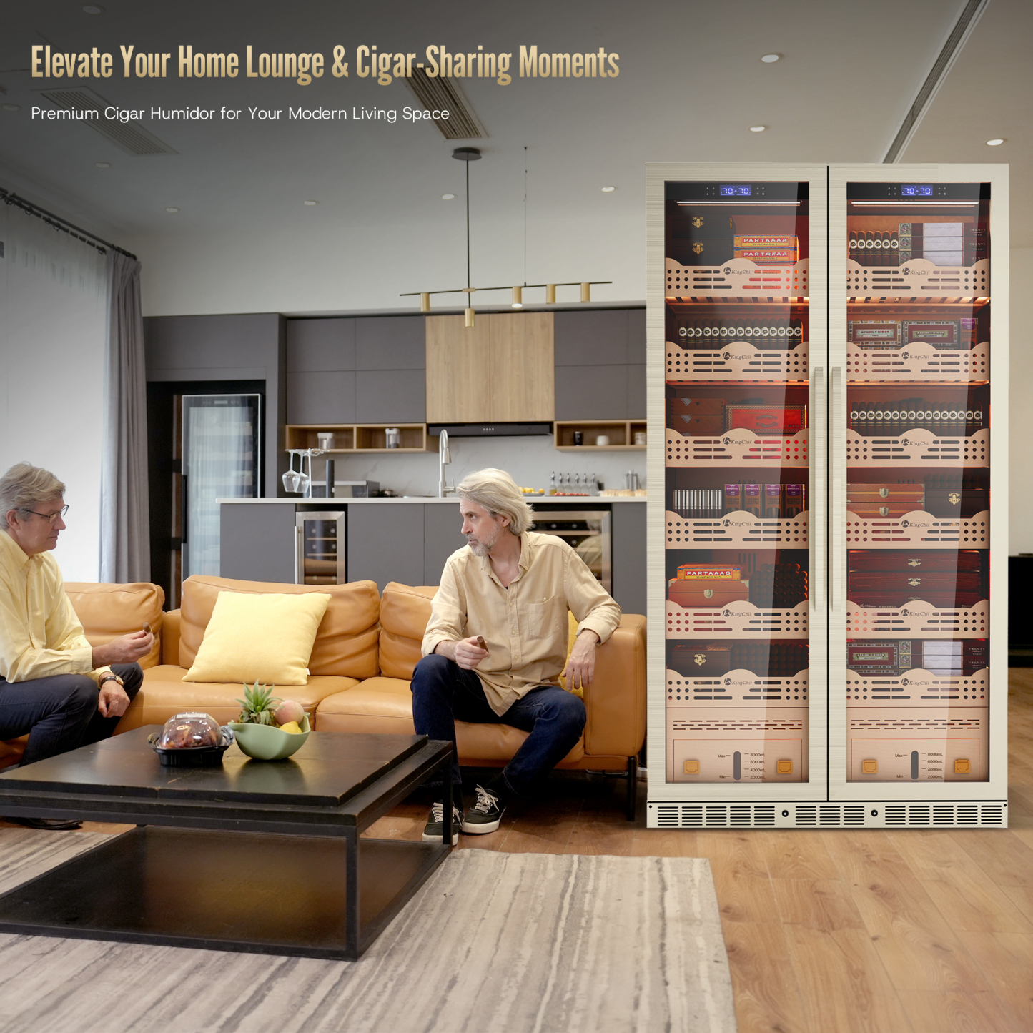 KingChii Dual Zone Electric Cigar Humidor Cabinet, 4400-5600 Capacity, Compressor Cooling, Built-in/Freestanding with Lock