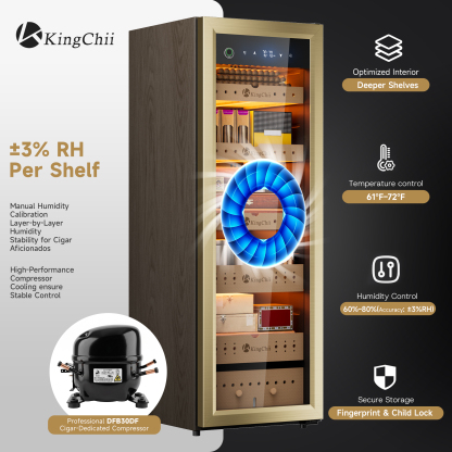 KingChii Pro 160L Compressor Electric Cigar Humidor, Temp & Humidity Control, 1300 cigar Capacity-Gold