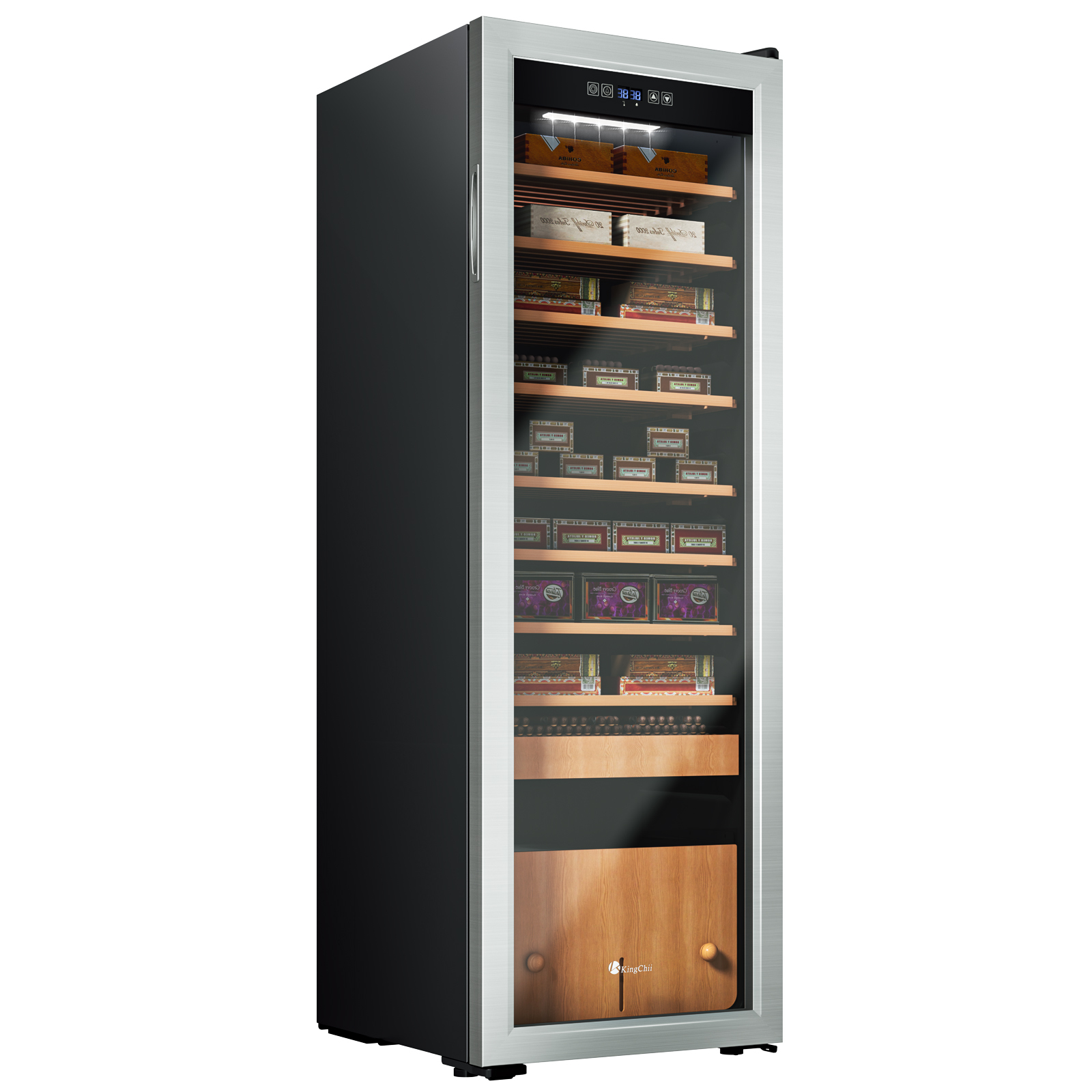 KingChii Upgrade 130L Electric Cigar Humidor Temperature & Humidity Control, Built-in Humidification System with Spanish Cedar Wood Shelves & Drawer Hygrometer Father's Day Gifts for Men