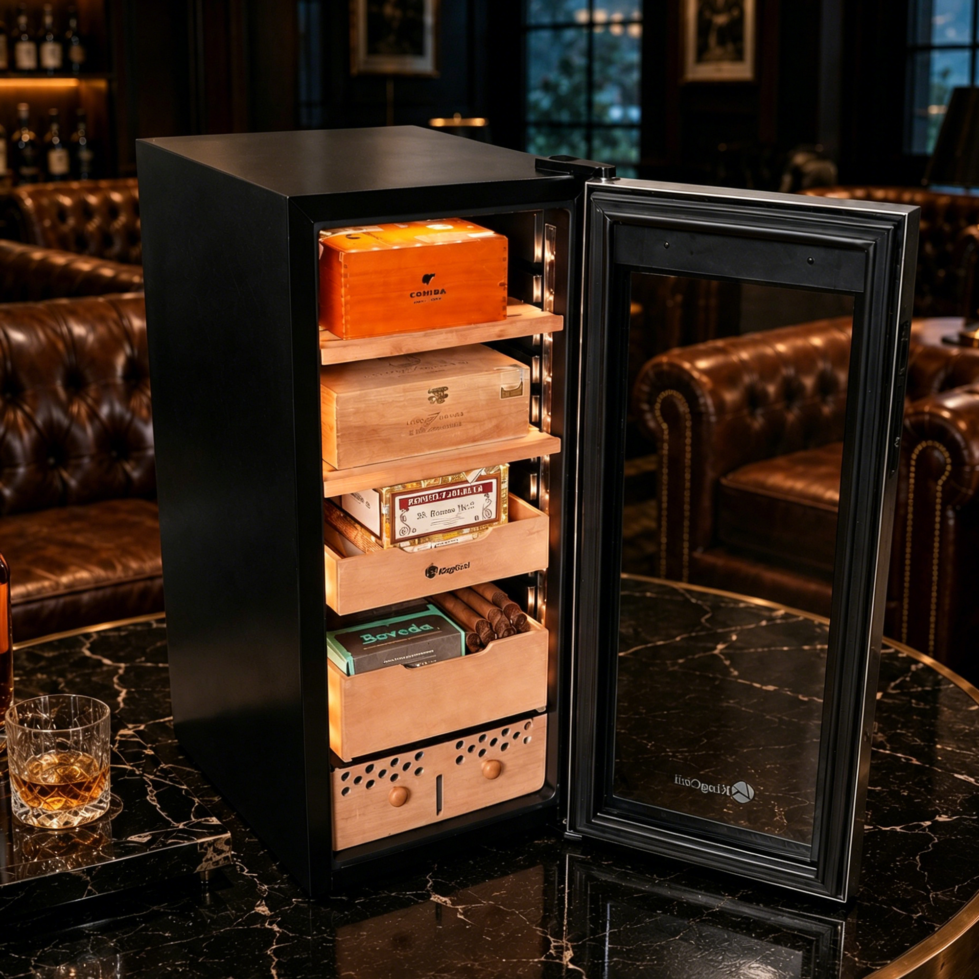 KingChii Upgrade 60L Electric Temperature & Humidity Control Cigar Humidor, Built-in Humidification System with Spanish Cedar Wood Shelves & Drawer Hygrometer(550Capacity)
