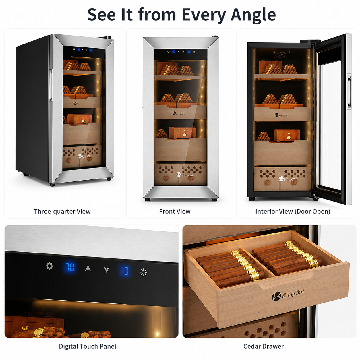 KingChii 50L Compressor Cigar Humidor, 400-Cigar Capacity