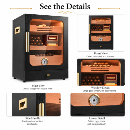 KingChii 20L 100-Cigar Light-Control Humidor, Black