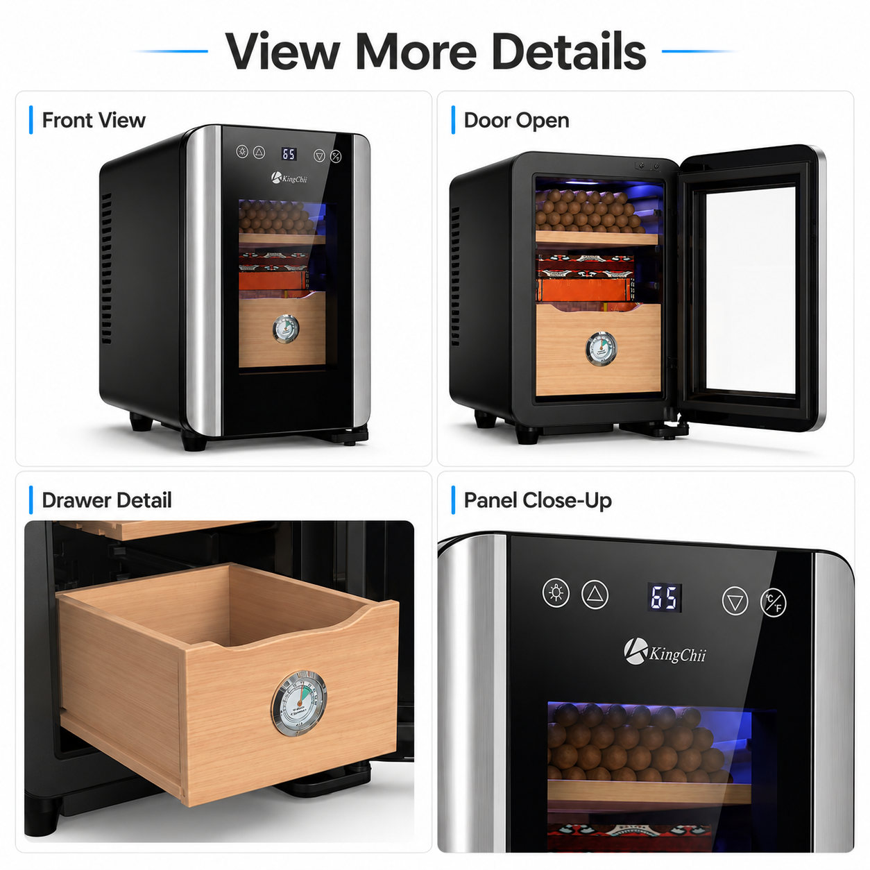 Small Electric Cigar Humidor with Glass Door, Cedar Drawer and Touch Panel