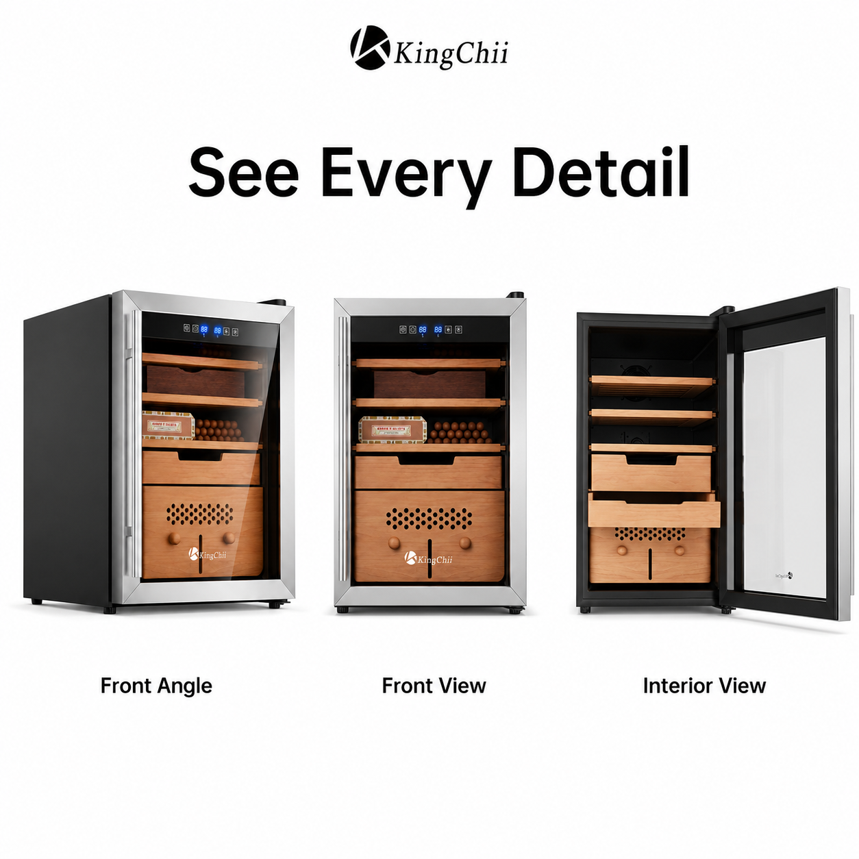 KingChii 58L Temp & Humidity Control Cigar Humidor, 385-Cigar Capacity