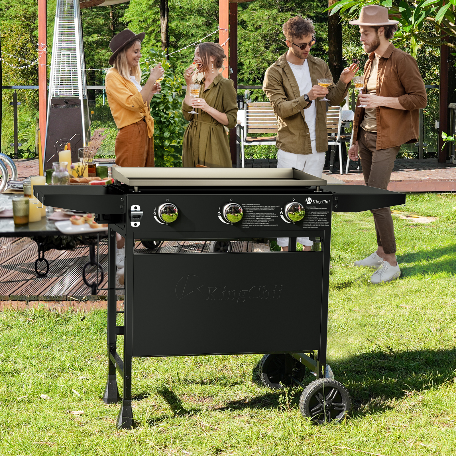 KingChii 3-Burner 28" Propane Griddles Outdoor Flat Top Gas Grill Griddle for Camping, Tailgating, BBQ, Parties, Backyard & Patio