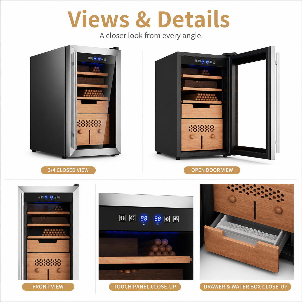 KingChii 43L Temp & Humidity Control Cigar Humidor, 320-Cigar Capacity