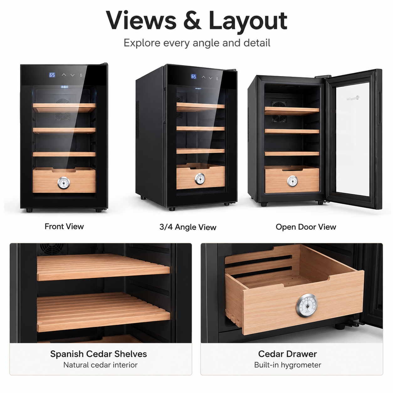 KingChii 48L Electric Cigar Humidor, 300-Cigar Capacity
