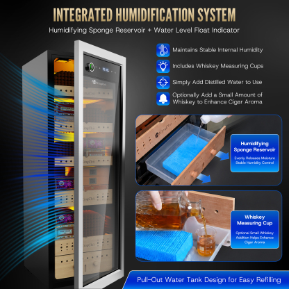 KingChii 160L Electric Cigar Humidor | Temp & Humidity Control 1300 Capacity-Silver