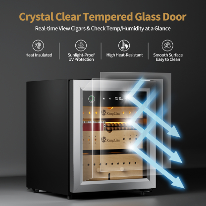 KingChii 50L Electric Compression Cigar Humidor, Temperature & Humidity Control Cabinet, Built-in Fingerprint Lock with Spanish Cedar Wood Shelves & Drawer Hygrometer for Lounge/Home Use-300 Capacity