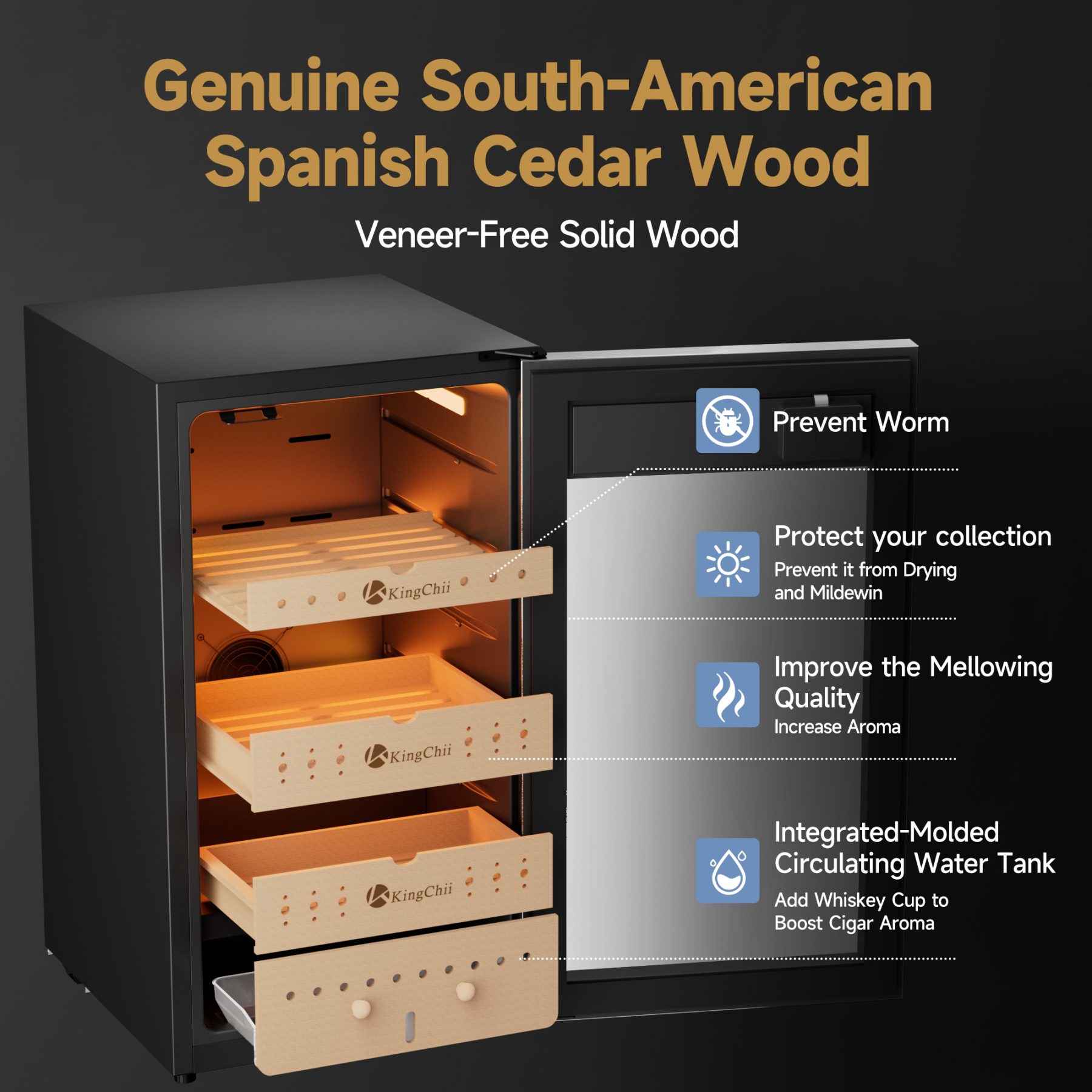 Cigar Humidor Cabinet with Genuine South American Spanish Cedar Wood Shelves for Cigar Aging
