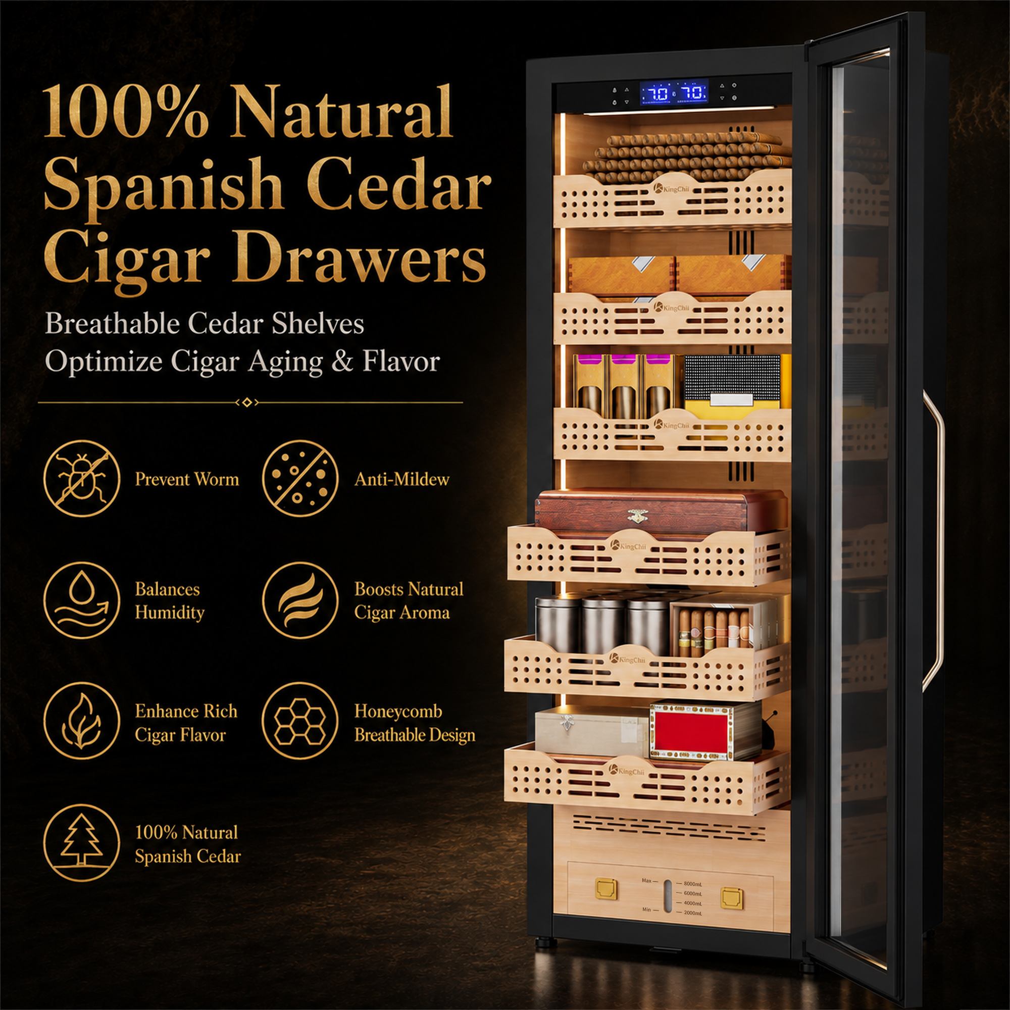 KingChii Pro 475L Compressor Cigar Humidor Cabinet with Temperature & Humidity Control, 3980 Capacity