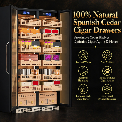 KingChii 680L Pro Dual Zone Compressor Cigar Humidor Cabinet, 4400-5600 Capacity, with Lock