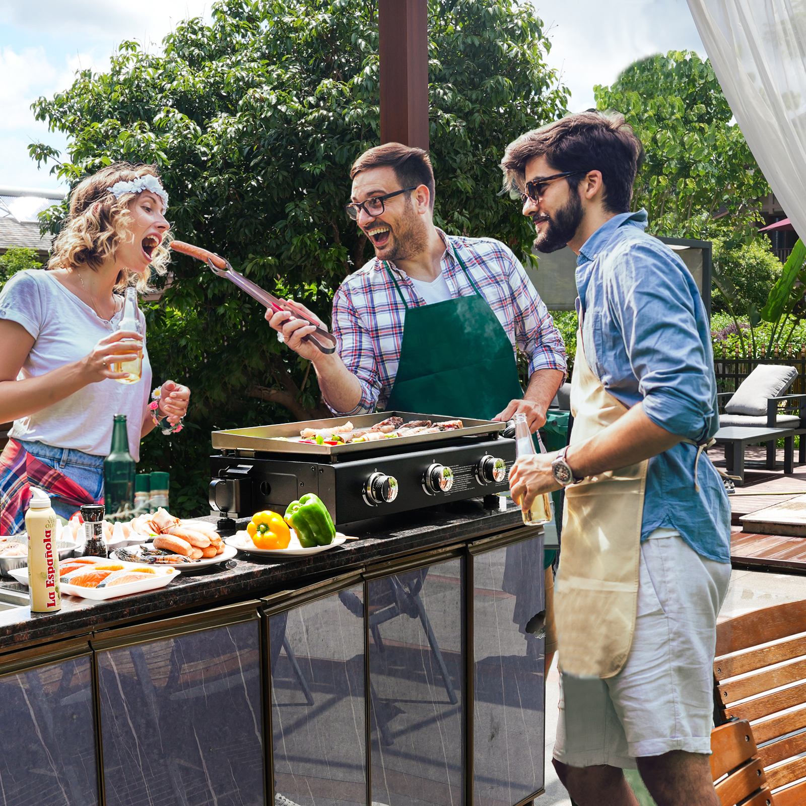 KingChii 3-Burner 28" Propane Griddle Grill for Camping, Backyard