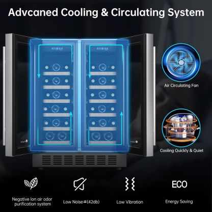 KingChii® 24 Inch 34 Bottles Dual Zone Wine Cooler Refrigerator Professional Compressor, Stainless Steel & Tempered Glass For Red Wine, Champagne - Built-in or Freestanding for Home, Office, Kitchen